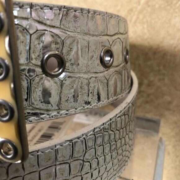 Donald Pliner Belt Ivory Croc Metallic Leather Metal Buckle New NWT $245 adjust main image 6